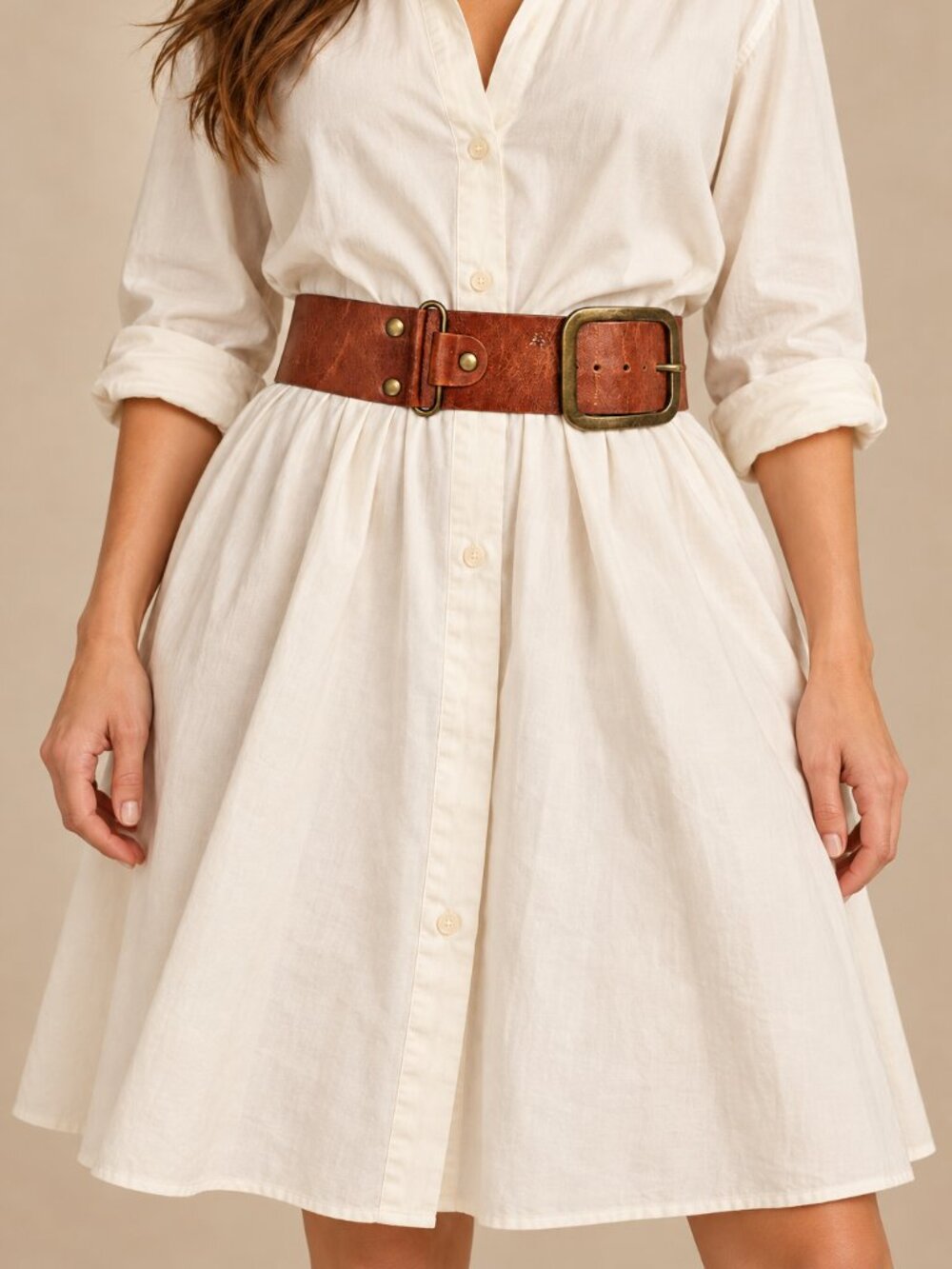 Adrienne Vittadini Cognac Brown Wide Leather Belt L Made in Italy